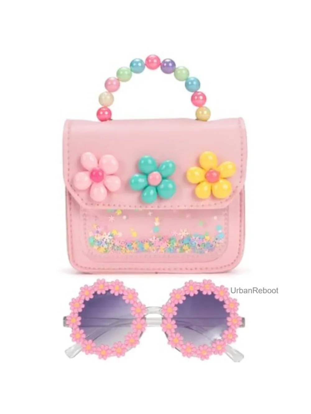 Little Girl Purse Beaded Handle Faux Leather Crossbody Bag